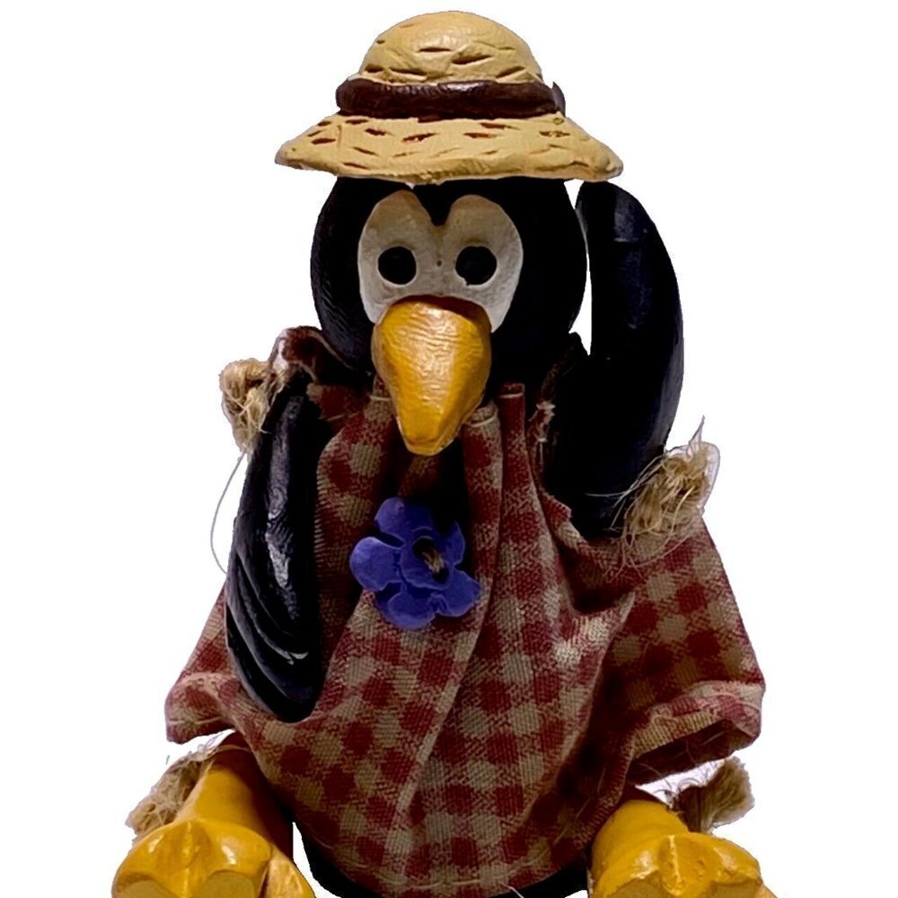 Russ Berrie & Co.‎ 13900 VTG Collectible Crow Bird Jointed Mini’s Wooden Sitters